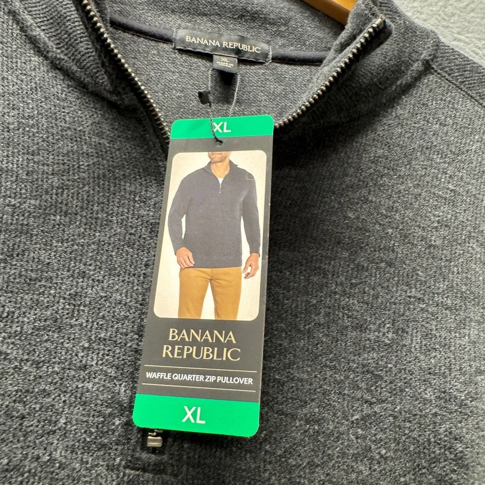 Banana Republic Pullover Mens XL Waffle Quarter Zip Pullover Black Sweater NEW
